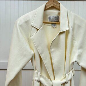 BB Dakota Women's Cream Belted Trench Coat Jacket Knit Soft Sz Small Vintage
